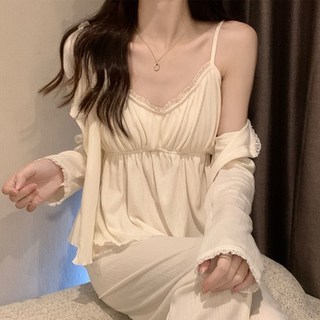 Eolipeul 女性用蝴蝶結無袖背心開襟衫 + 睡衣上下衣套裝