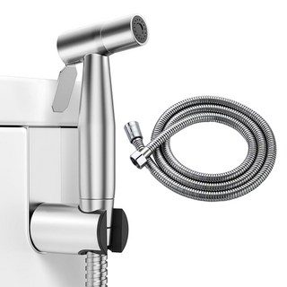Musikine 清潔 304 不鏽鋼 浴室噴槍 + 軟管 1.5米 + 掛架 套組, 1組, 銀