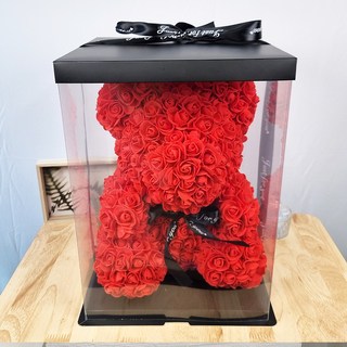 人造花 Happy365 玫瑰熊 大 + 專用盒 + 留言插牌 套組, 紅色(玫瑰熊), 隨機出貨(插牌)