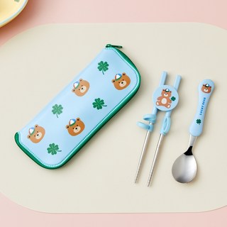 모던하우스 아동용 숟가락과 교정젓가락 + 지퍼케이스 세트, 럭키베어, 숟가락 + 젓가락 + 지퍼케이스, 1세트