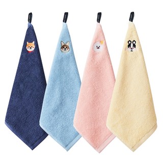 SOFT TOUCH 40支精梳棉狗狗掛式擦手巾, 粉紅色 + 海軍藍 + 天空藍 + 黃色, 4條