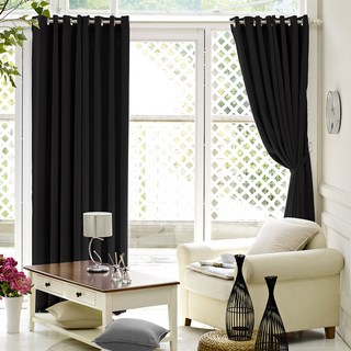 The Zari 免打孔純色遮光窗簾 落地窗型, 210 x 233cm, 黑色
