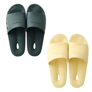 THE ZAKKA 現代飯店式功能性浴室拖鞋 兩雙組, 深綠色 + 奶油黃, 1組