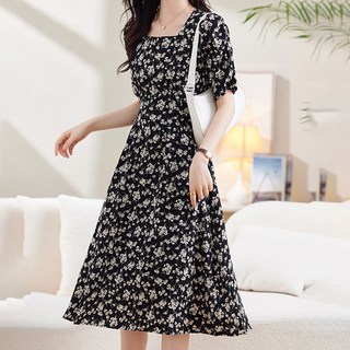 Awesomeful 貝特洛碎花連身裙, 黑色