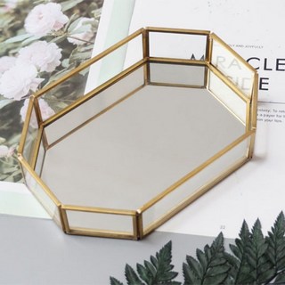 Full-Covered 化妝品收納裝飾八角託盤, 金色(框架), 1個