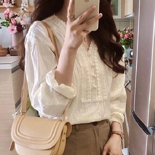 I'M MONG 女款淑女風蕾絲領點綴白色襯衫