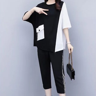 Elsso 女款夏季寬鬆大尺碼上下身運動服套裝