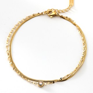 野蜂 醫療鋼 蛇骨鏈 鋯石 雙層 腳鍊