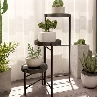 21C Trend 室內圓形花盆架展示架, 黑色, 3層