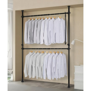 Liwoo 可調節頂天立地衣架 2層 附取衣桿, 黑色