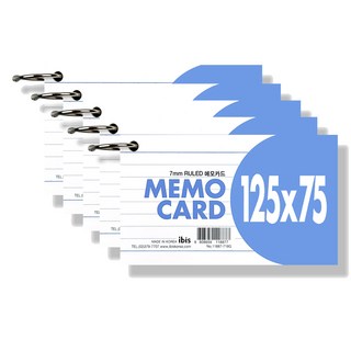 ibis 125x75 備忘卡, 5個, 藍色 + 綠色 + 橘色, 90張