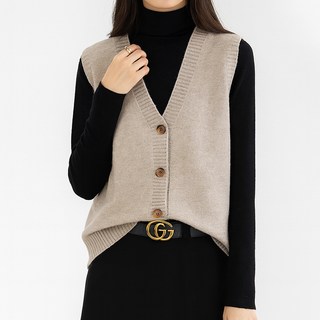 THE SYRUP 女款V領鈕扣疊穿針織背心 B