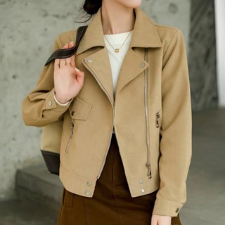 Leberina 女款拉鍊細節短版皮夾克