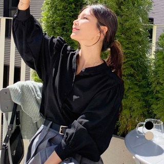 Babbling Brook 女款亨利領抽摺長袖襯衫