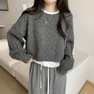 andstyle 女款 Dami 麻花圓領短版長袖針織衫 263242