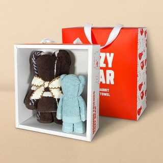 Songwol 松月 Mumu Friends 舒適熊毛巾 200g 30支精梳棉 + 迷你熊 35g 30支棉紗 禮盒組, 棕色(小熊), 隨機出貨(迷你熊), 隨機出貨(緞帶), 1套