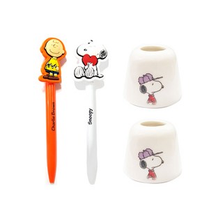 Peanuts 史努比筆筒 2入 + Peanuts 原子筆, 史努比 白色, 查理(原子筆), 1套