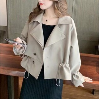 Goodif 女款抽繩雙翻領短版風衣外套