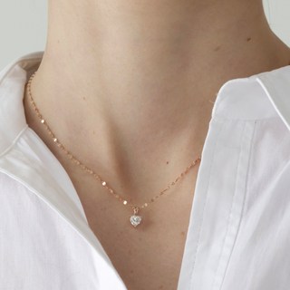 SEMI JEWELRY 女款 14K 鍊條 Essential 愛心模擬鑽石鍍金墜飾項鍊 + 購物袋