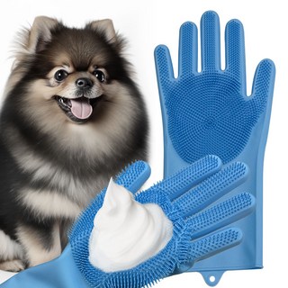 Dr.Blank 狗狗軟矽膠沐浴刷手套 雙手穿戴組, 1套, 藍色