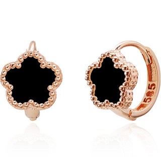 semijuwelry 女性用 14K 派花 單觸式 黑瑪瑙 耳環 + 購物袋