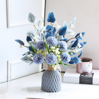 Soulrich 華麗繡球花人造花 + 塑膠花瓶組合, 天藍色組合(繡球花)