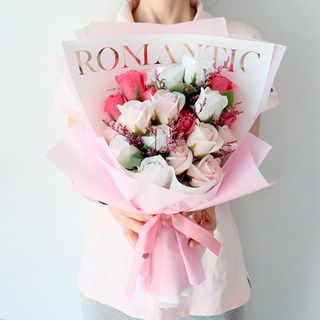 MORIANN 浪漫永生香皂玫瑰20朵花束, 浪漫粉紅色