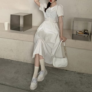 I'M MONG 女性用Litos露背泡泡袖A字連身裙, 白色