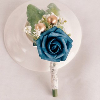 Ozeni 人造玫瑰鈴鐺胸花, 煙燻藍