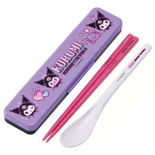 Skater 掀蓋環保餐具組 18cm KUROMI FY THE WORLD, 筷子 + 湯匙 + 收納盒, 紫色, 1組