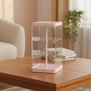 Join Made 旋轉式透明化妝品3層收納架, 粉紅色, 1個