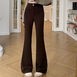 PEONIST 女款高腰簡約修身喇叭褲