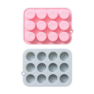 이홈베이킹 표정 12구 실리콘 몰드 2종 세트, 블루 + 핑크, 1세트