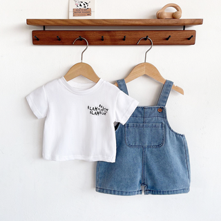 Misopapa 兒童Blaha圓領T恤牛仔吊帶褲