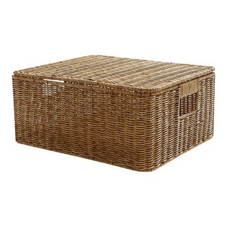 Nature Living 附蓋藤編收納籃 手工編織, 大號(40 x 34 x 17cm), 1個, 藤編 木色
