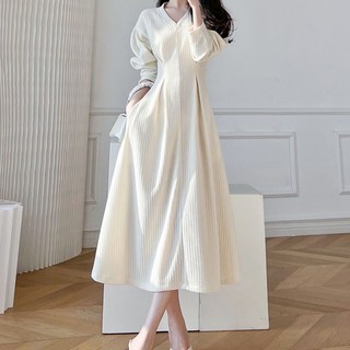 Goodif 女款天鵝絨羅紋針織連身裙, 白色