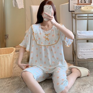 PEONIST 女性涼感柔軟可愛短袖睡衣上下套裝