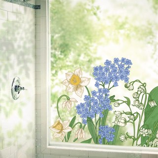 LANO 自然花園花朵無膠靜電隱私保護窗貼, 自然花朵
