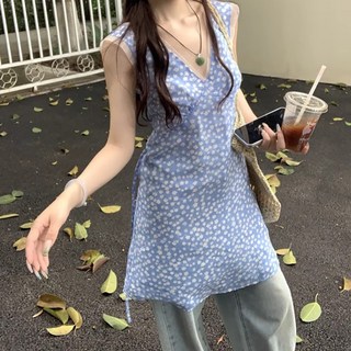 MarketA 女款迷你碎花蕾絲迷你連身裙 T25SS3-A1834, 藍色