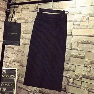 Goodif 女款羅紋針織開衩長裙 修身日常款