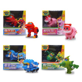 Gogo Dino 迷你變身公仔 4入組 (雷克斯+維奇+平+托莫), 1組, 紅色、粉紅色、藍色、綠色
