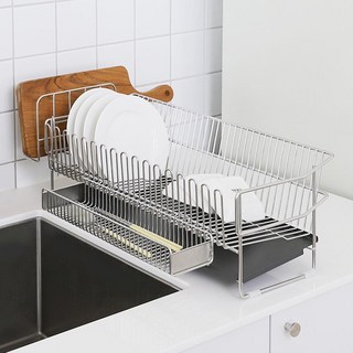 Nature Living 纖薄全不鏽鋼瀝水餐具瀝水架 + 筷子筒 + 砧板架 套組, 1組, 1層, 銀色 + 黑色