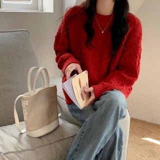 I'M MONG 女性半寬鬆麻花圓領長袖針織衫 R5W054