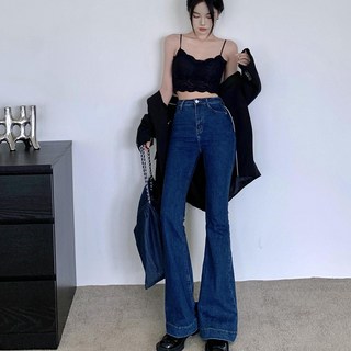 PEONIST 女款修身喇叭高腰牛仔褲