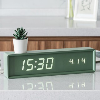 FLaITO 長方形木製LED電子時鐘 38cm, 卡其色