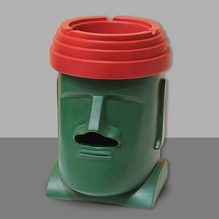 JCP 戴毛線帽的摩艾石像菸灰缸兼面紙盒, 紅色