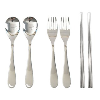 Willive 韓國製 304不鏽鋼 Bello 兒童餐具組, 湯匙 2p + 叉子 2p + 筷子 2p, 銀色, 1套