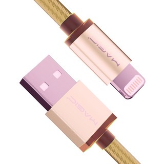 MAGIC Apple 8Pin 原廠認證 LED指示燈傳輸編織線, 1.2m, 金色, 1個