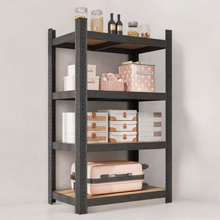 BmyX 堅固簡易組裝式鐵製角鋼層架, 黑色, 4層