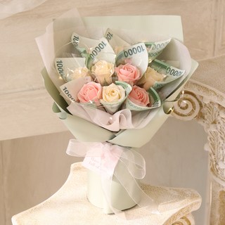 센트바스켓 비누꽃 용돈 돈꽃다발 LED조명 세트, 버터핑크, 10개